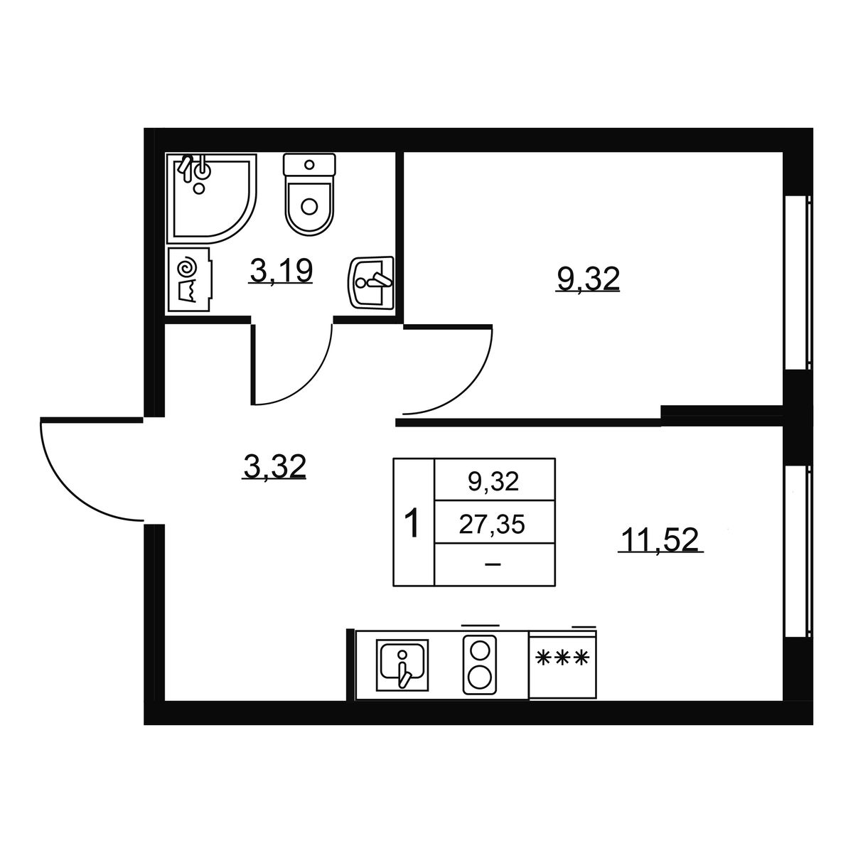 1-комнатная квартира №10