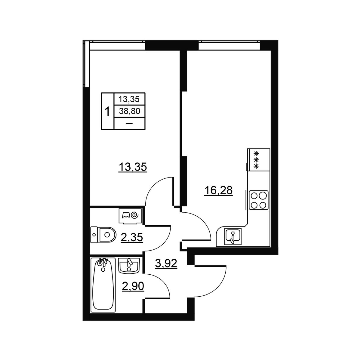 1-комнатная квартира №7