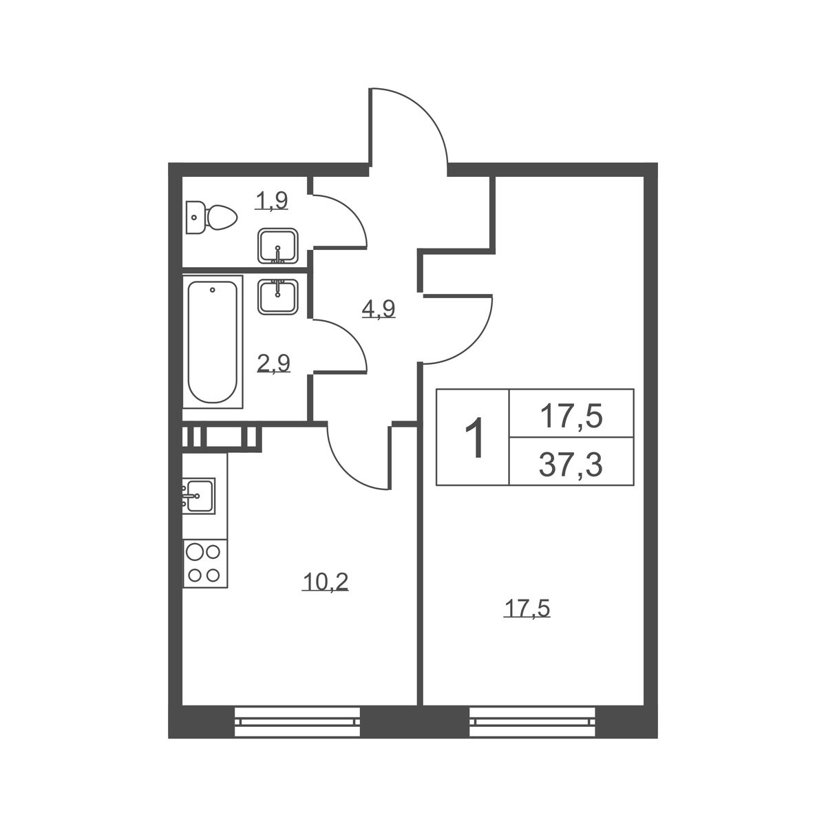 1-комнатная квартира №148