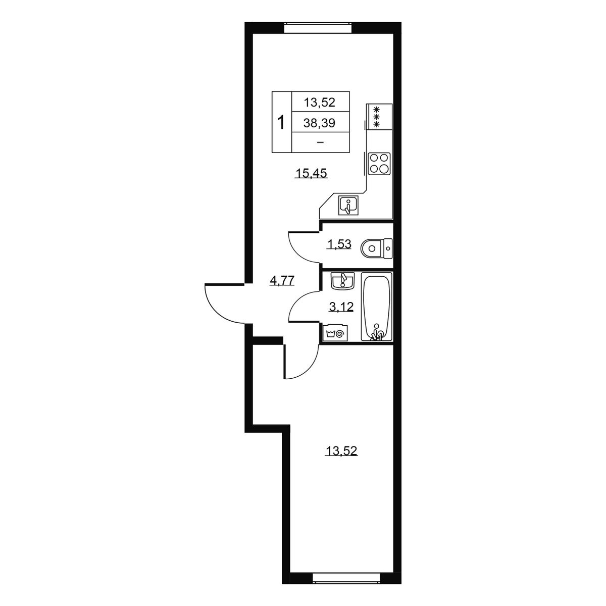 1-комнатная квартира №101