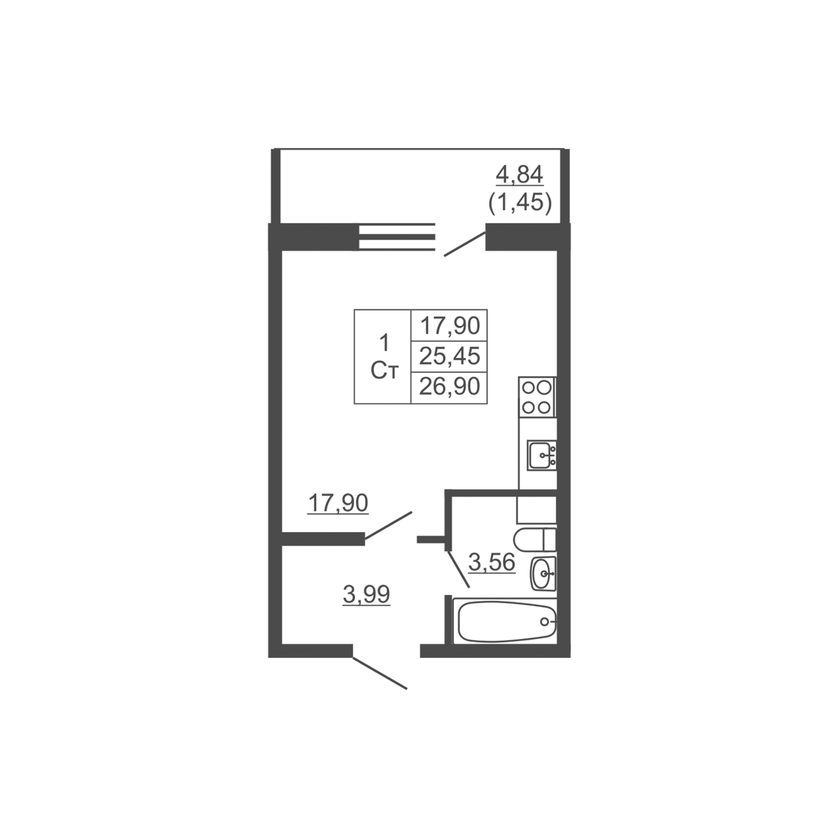 Квартира студия №531, 3 этаж