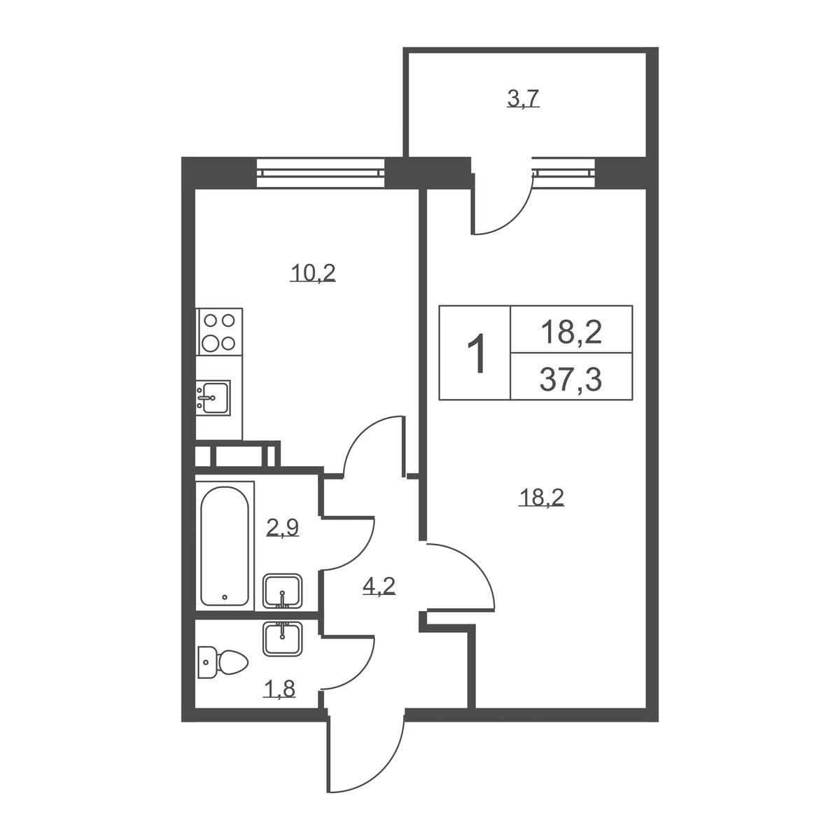 1-комнатная квартира №272