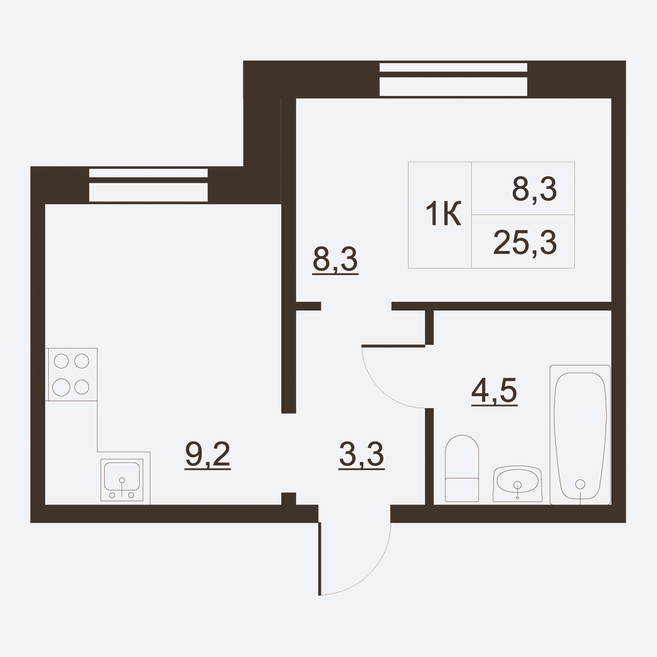 1-комнатная квартира, 25.3