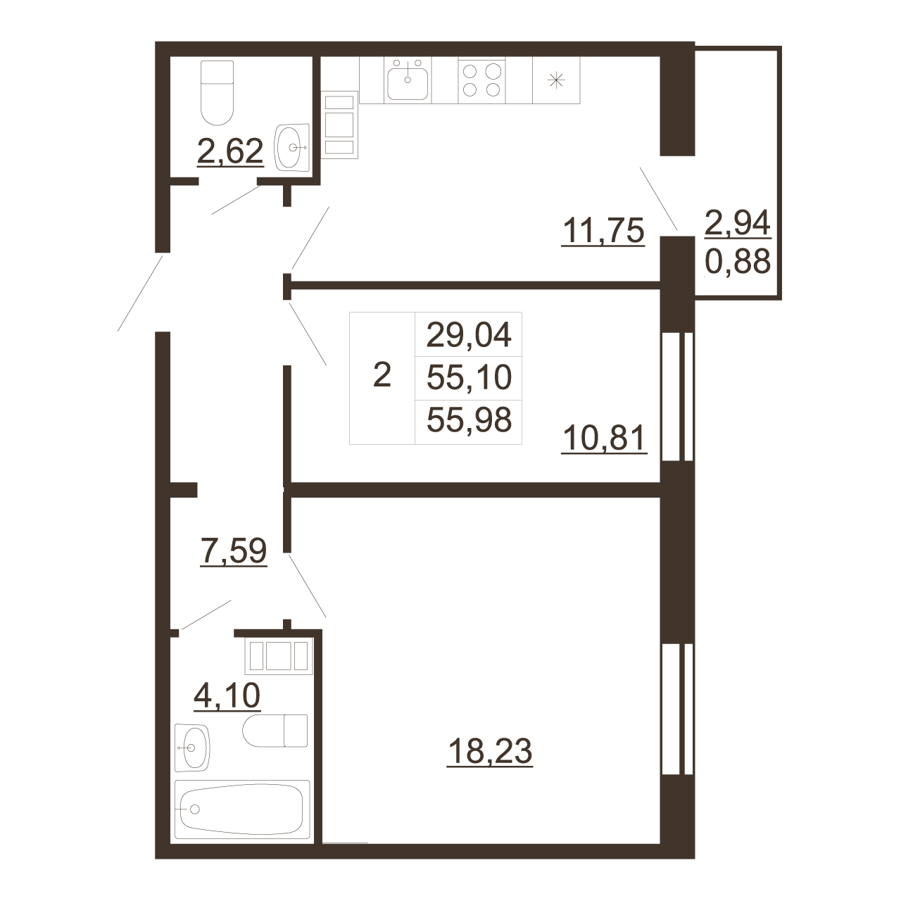 1-комнатная квартира, 37.5